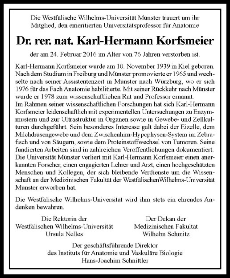  Traueranzeige für Karl-Hermann Korfsmeier vom 12.03.2016 aus Westfälische Nachrichten