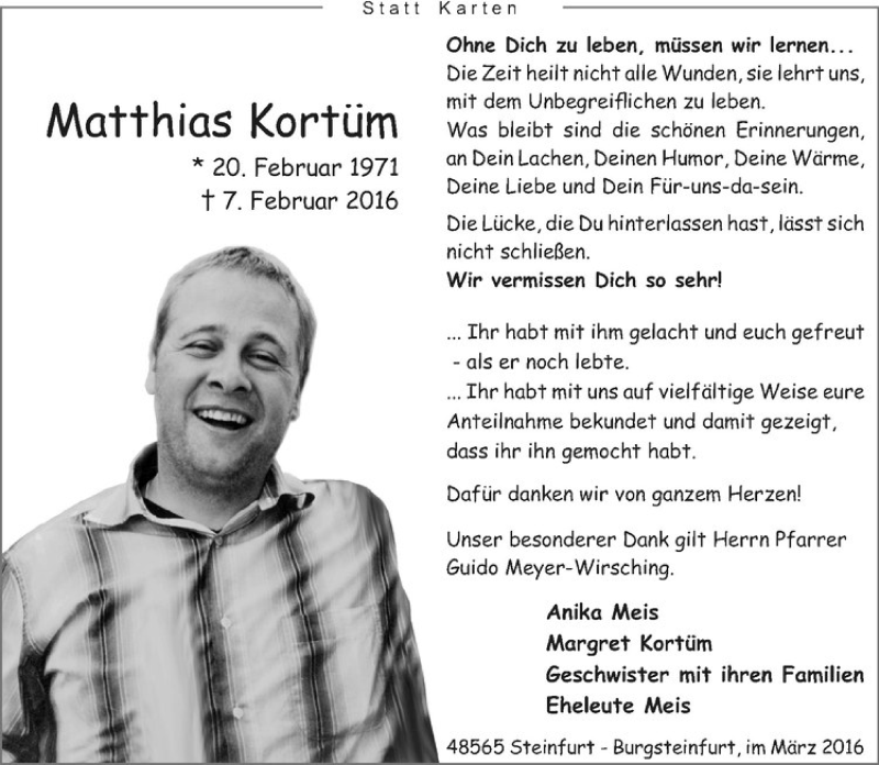  Traueranzeige für Matthias Kortüm vom 25.03.2016 aus Westfälische Nachrichten