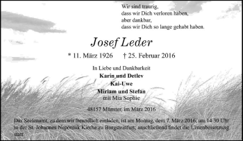 Anzeige von Josef Leder von Westfälische Nachrichten