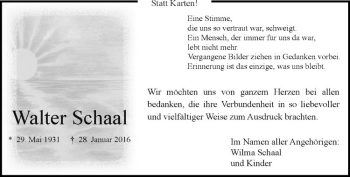 Anzeige von Walter Schaal von Westfälische Nachrichten