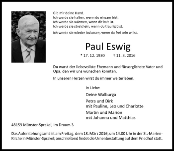 Anzeige von Paul Eswig von Westfälische Nachrichten