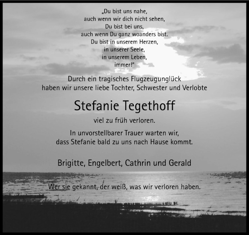  Traueranzeige für Stefanie Tegethoff vom 31.03.2015 aus Westfälische Nachrichten