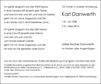 Anzeige von Karl Danwerth von Westfälische Nachrichten
