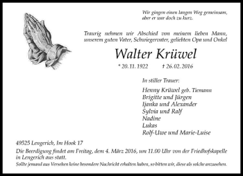 Anzeige von Walter Krüwel von Westfälische Nachrichten
