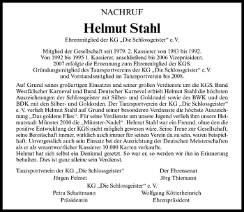 Anzeige von Helmut Stahl von Westfälische Nachrichten