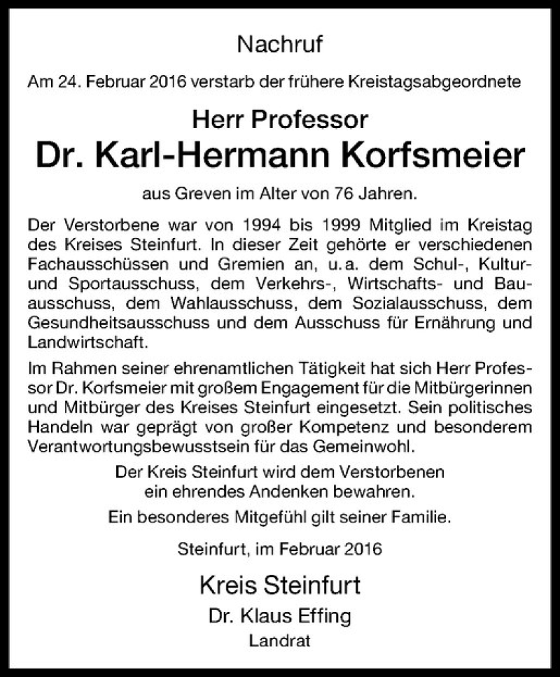  Traueranzeige für Karl-Hermann Korfsmeier vom 02.03.2016 aus Westfälische Nachrichten