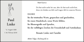 Anzeige von Paul Linke von Westfälische Nachrichten