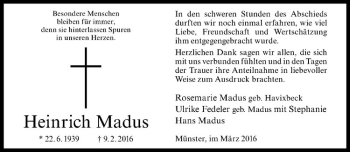 Anzeige von Heinrich Madus von Westfälische Nachrichten
