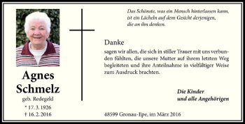 Anzeige von Agnes Schmelz von Westfälische Nachrichten