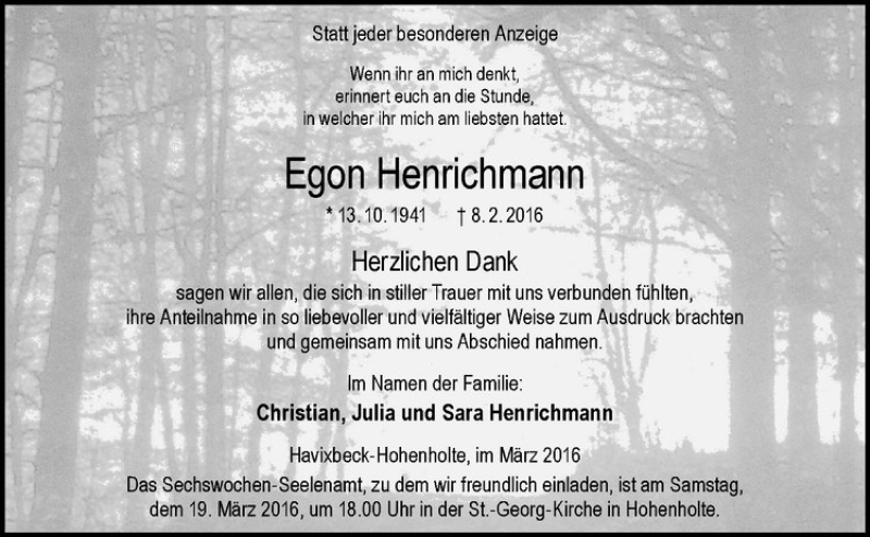  Traueranzeige für Egon Heinrichmann vom 12.03.2016 aus Westfälische Nachrichten