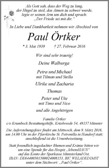 Anzeige von Paul Örtker von Westfälische Nachrichten