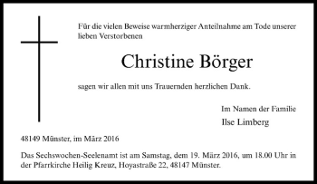Anzeige von Christine Börger von Westfälische Nachrichten
