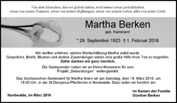 Anzeige von Martha Berken von Westfälische Nachrichten