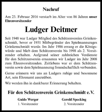Anzeige von Ludger Deitmer von Westfälische Nachrichten