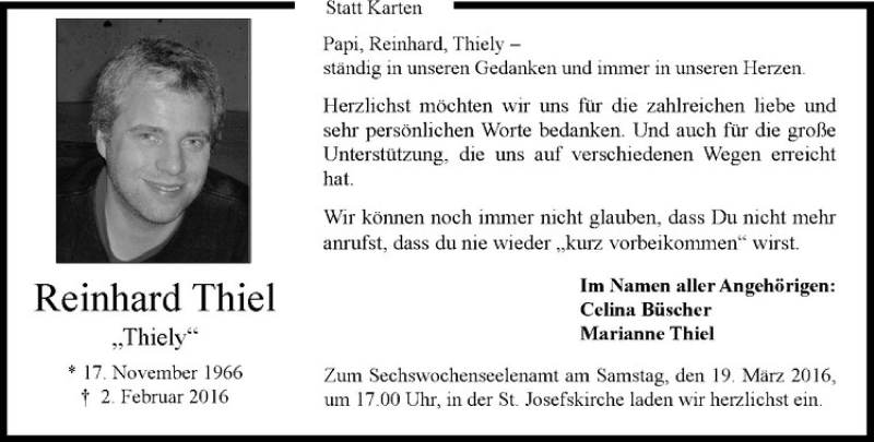  Traueranzeige für Reinhard Thiel vom 12.03.2016 aus Westfälische Nachrichten