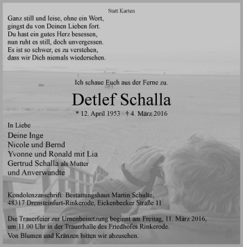 Anzeige von Detlef Schalla von Westfälische Nachrichten