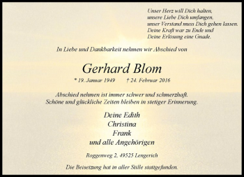 Anzeige von Gerhard Blom von Westfälische Nachrichten