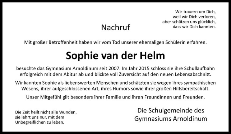  Traueranzeige für Sophie van der Helm vom 08.03.2016 aus Westfälische Nachrichten