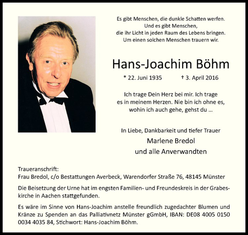  Traueranzeige für Hans-Joachim Böhm vom 30.04.2016 aus Westfälische Nachrichten