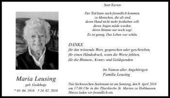 Anzeige von Maria Leusing von Westfälische Nachrichten