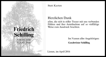Anzeige von Friedrich Schilling von Westfälische Nachrichten