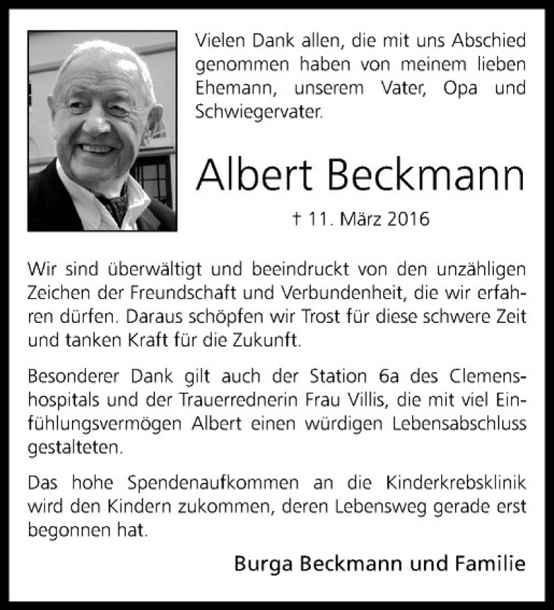  Traueranzeige für Albert Beckmann vom 23.04.2016 aus Westfälische Nachrichten
