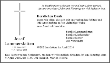 Anzeige von Josef Lammerskitten von Westfälische Nachrichten