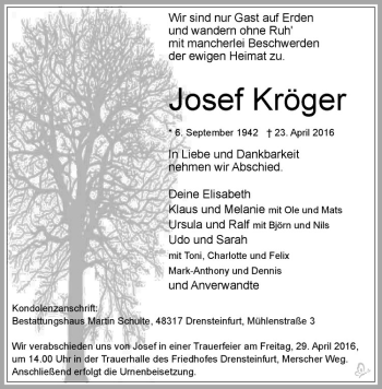 Anzeige von Josef Kröger von Westfälische Nachrichten