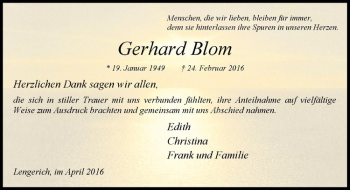 Anzeige von Gerhard Blom von Westfälische Nachrichten