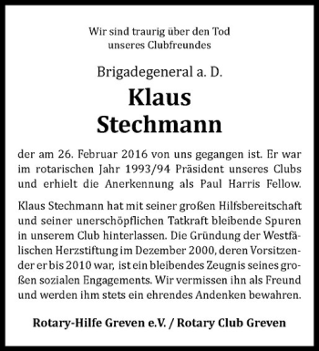 Anzeige von Klaus Stechmann von Westfälische Nachrichten