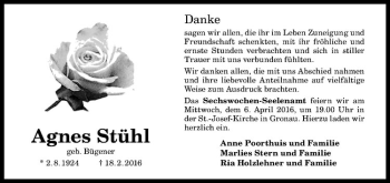 Anzeige von Agnes Stühl von Westfälische Nachrichten