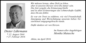 Anzeige von Dieter Lührmann von Westfälische Nachrichten