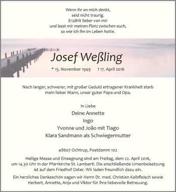 Anzeige von Josef Weßling von Westfälische Nachrichten