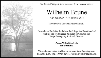 Anzeige von Wilhelm Brune von Westfälische Nachrichten