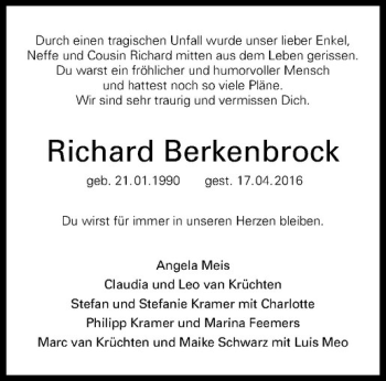 Anzeige von Richard Berkenbrock von Westfälische Nachrichten
