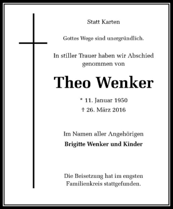 Anzeige von Theo Wenker von Westfälische Nachrichten