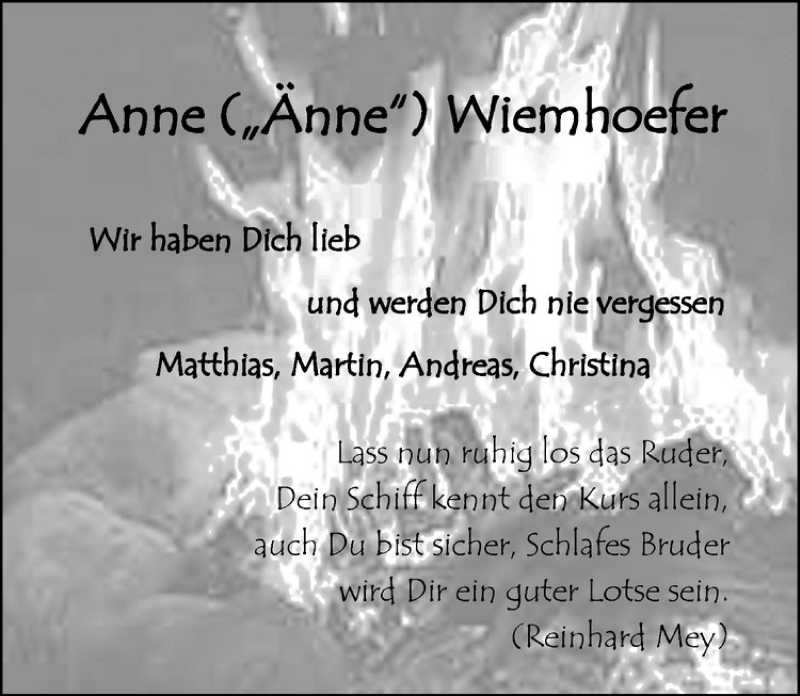  Traueranzeige für Anne Elisabeth Wiemhoefer vom 16.04.2016 aus Westfälische Nachrichten