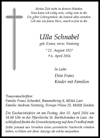 Anzeige von Ulla Schnabel von Westfälische Nachrichten