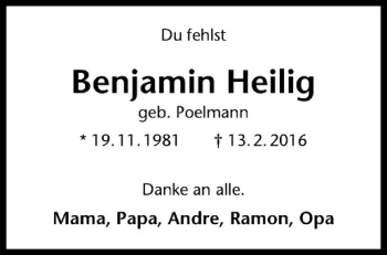 Anzeige von Benjamin Heilig von Westfälische Nachrichten