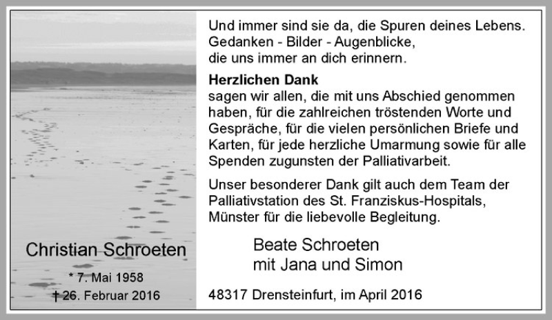  Traueranzeige für Christian Schroeten vom 09.04.2016 aus Westfälische Nachrichten