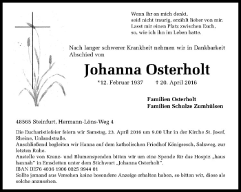 Anzeige von Johanna Osterholt von Westfälische Nachrichten