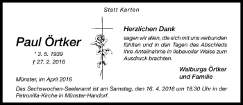 Anzeige von Paul Örtker von Westfälische Nachrichten
