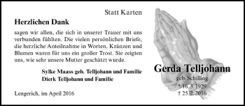 Anzeige von Gerda Telljohann von Westfälische Nachrichten