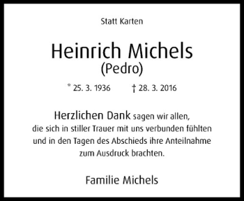 Anzeige von Heinrich Michels von Westfälische Nachrichten