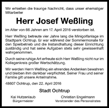 Anzeige von Josef Weßling von Westfälische Nachrichten