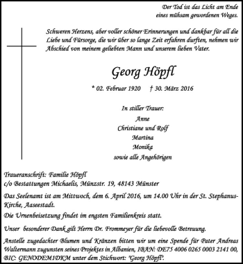 Anzeige von Georg Höpfl von Westfälische Nachrichten
