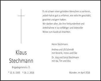 Anzeige von Klaus Stechmann von Westfälische Nachrichten