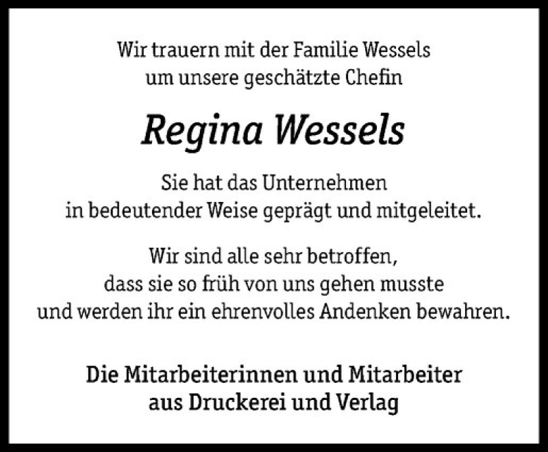  Traueranzeige für Regina Wessels vom 02.04.2016 aus Westfälische Nachrichten