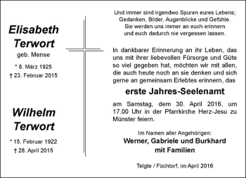 Anzeige von Elisabeth Terwort von Westfälische Nachrichten