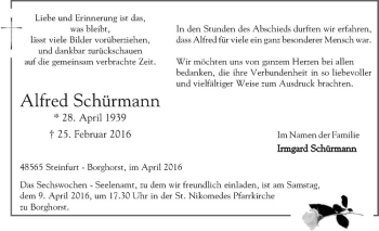 Anzeige von Alfred Schürmann von Westfälische Nachrichten